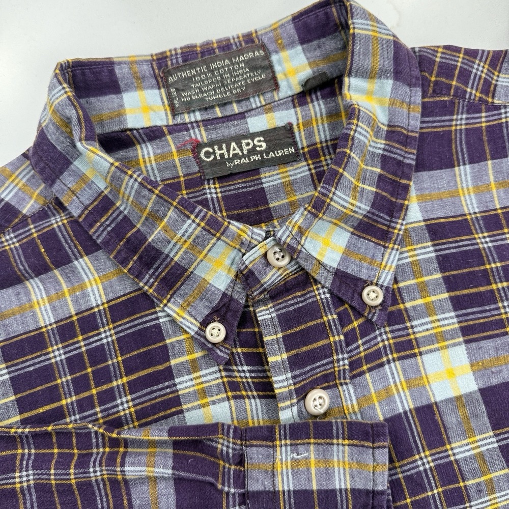 Vintage Chaps Ralph Lauren Authentic India Madras Button Down Mens XL‎ Purple